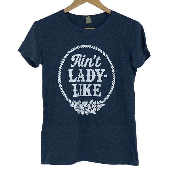 Instant Message Tops - Ain't Lady Like navy blue & white SS Tee
